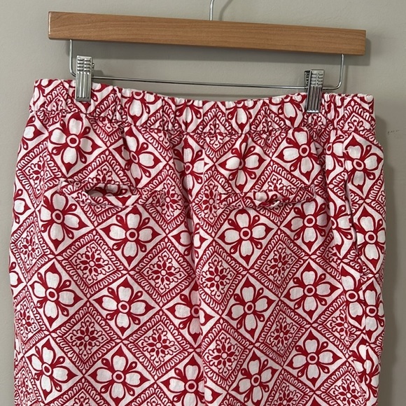 BODEN PULL ON LINEN TROUSER Pant Poinsettia Red Block Pome Mid Rise Sz 10 - Picture 9 of 16